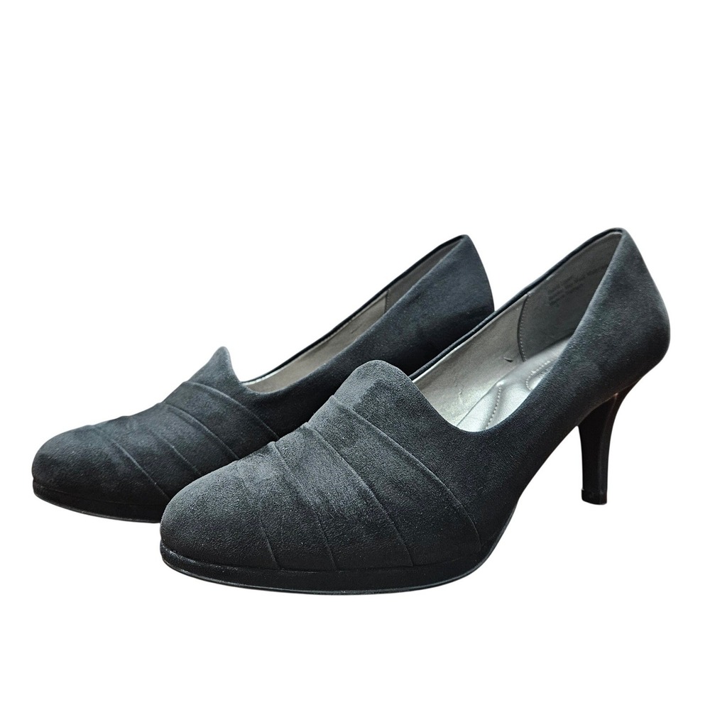 Coach and Four Pumps Women Size 9 Black Pleated Suede Stiletto Heels Office Chic